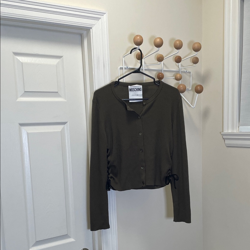Moschino - Button Down Long Sleeve Shirt with Side Ties Green - M
